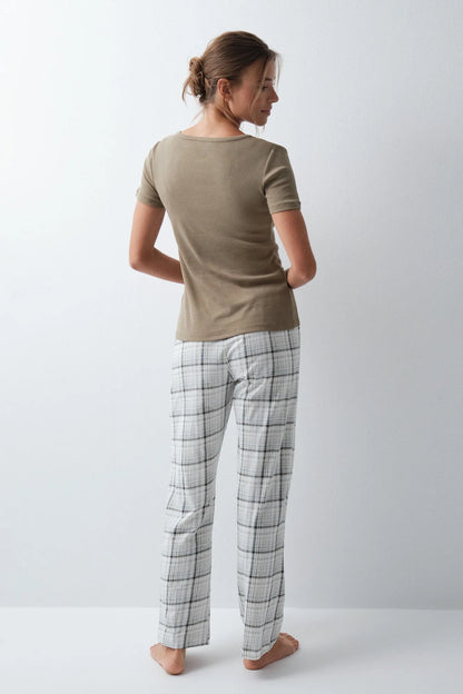 Women Secret White Print Women Plaid Cotton Long Trousers SKU: 3704536_97 Image 04