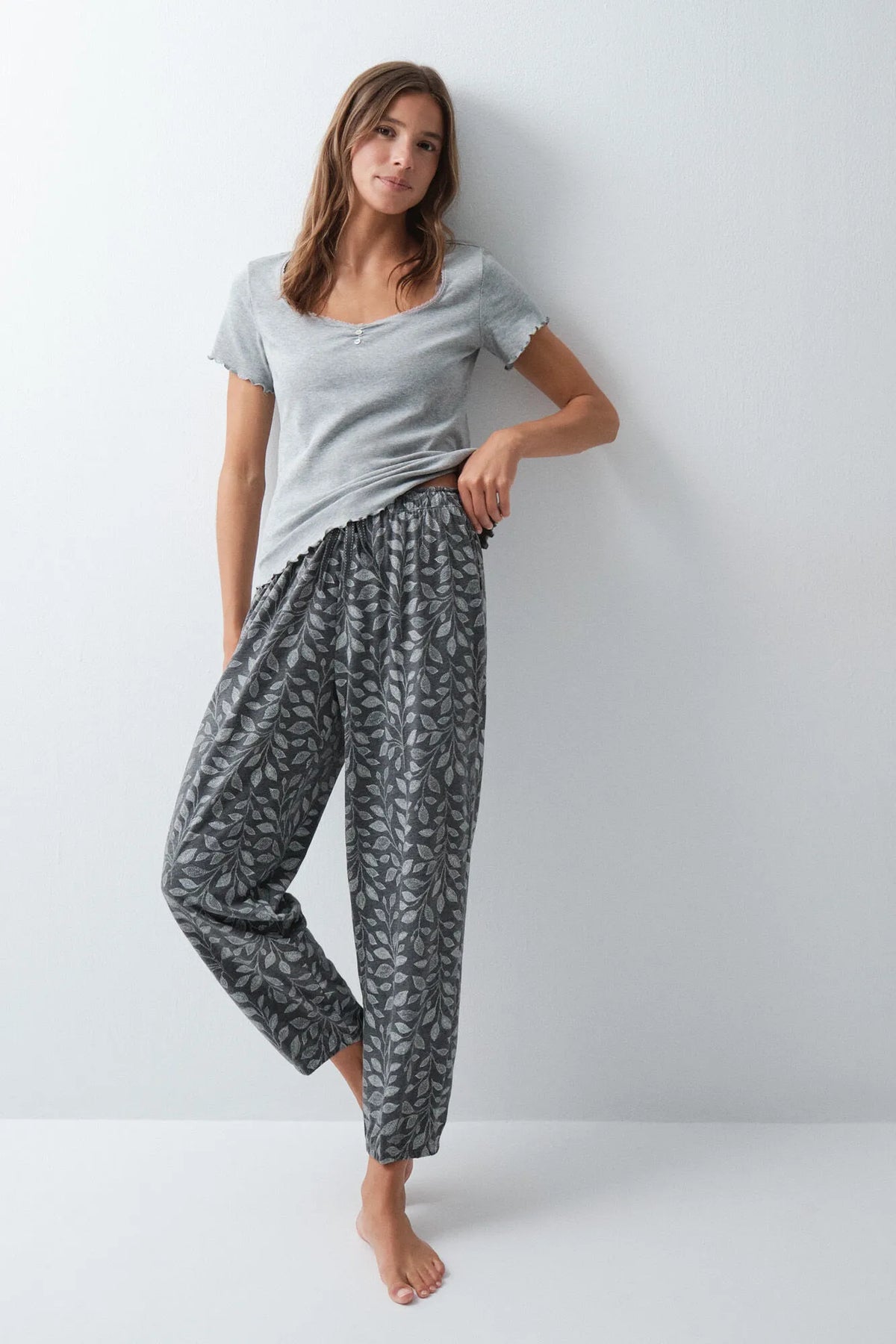 Women Secret Grey Print Women Grey Cotton Balloon Trousers SKU: 3704537_49 Image 01