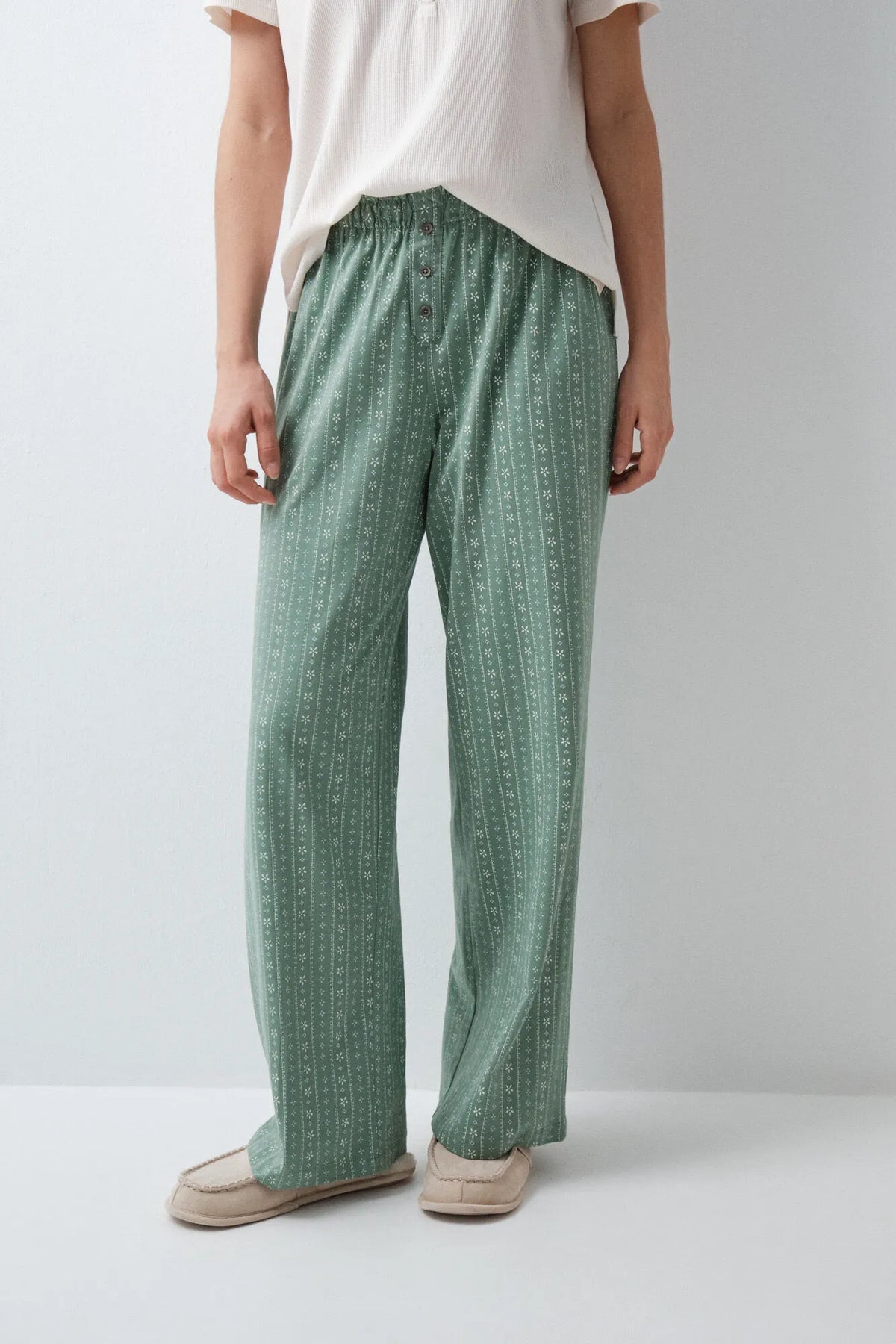 Women Secret Green Women Green Cotton Floral Long Trousers SKU: 3704539_23 Image 02