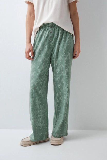 Women Secret Green Women Green Cotton Floral Long Trousers SKU: 3704539_23 Image 02