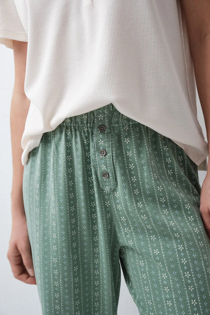 Women Secret Green Women Green Cotton Floral Long Trousers SKU: 3704539_23 Image 03