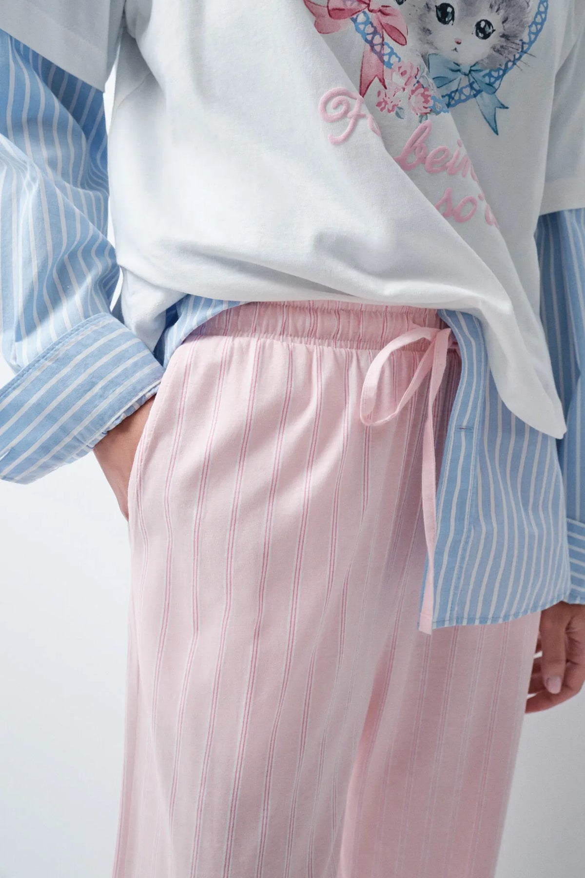 Women Secret Pink Women Pink Striped Long Trousers SKU: 3704541_73 Image 01