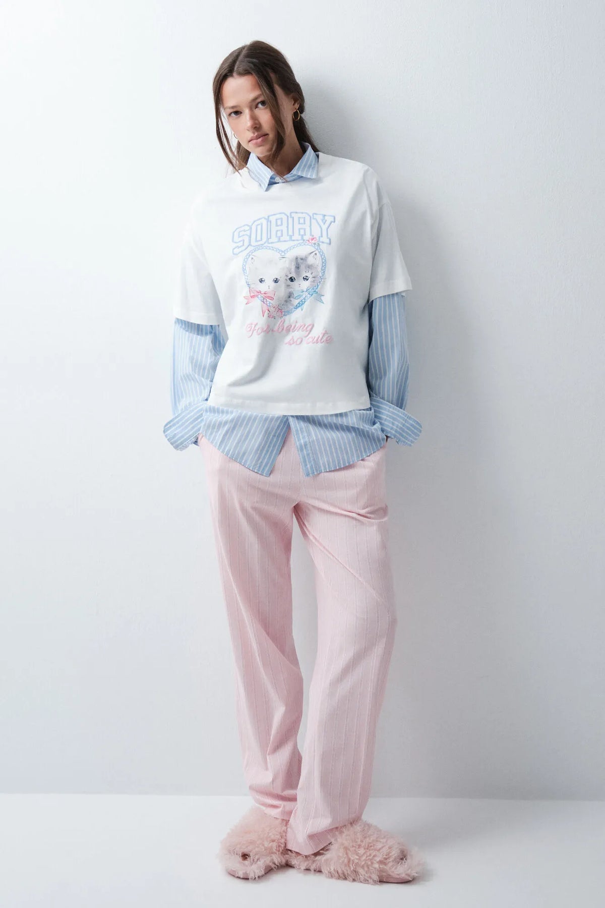 Women Secret Pink Women Pink Striped Long Trousers SKU: 3704541_73 Image 02