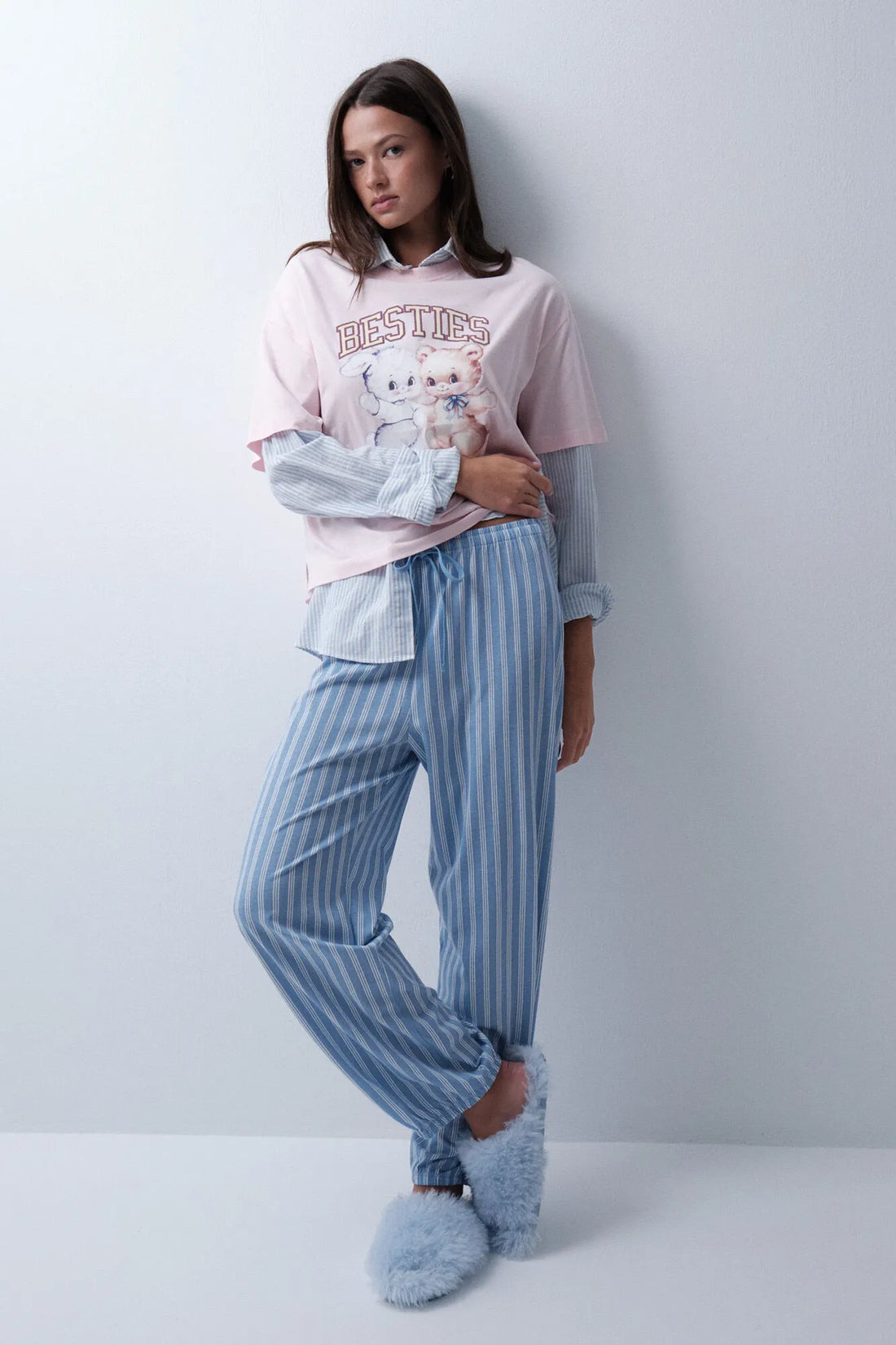 Women Secret Blue Print Women Blue Striped Balloon Trousers SKU: 3704542_19 Image 01