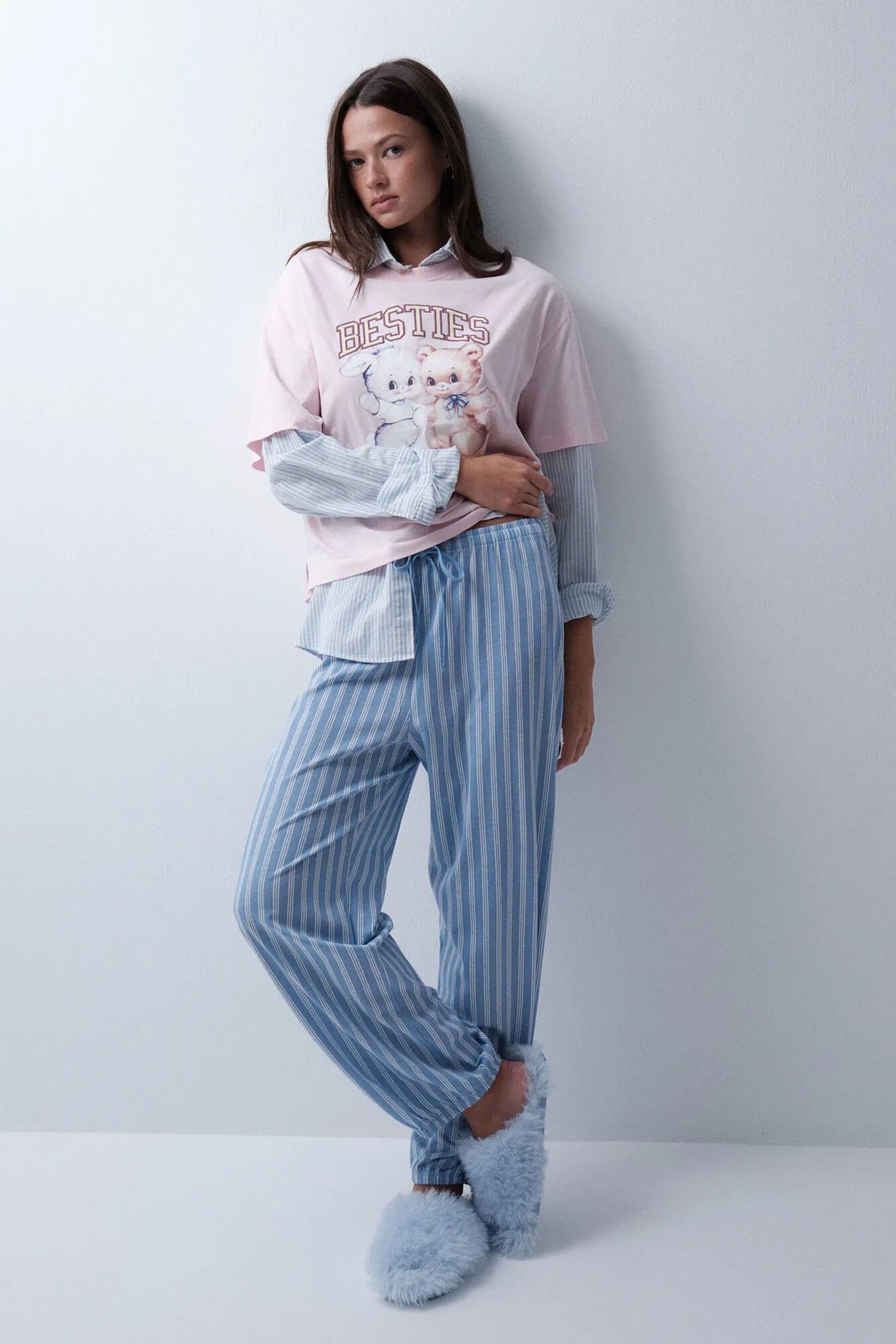 Women Secret Blue Print Women Blue Striped Balloon Trousers SKU: 3704542_19 Image 01