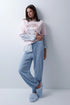 Women Secret Blue Print Women Blue Striped Balloon Trousers SKU: 3704542_19 Image 01