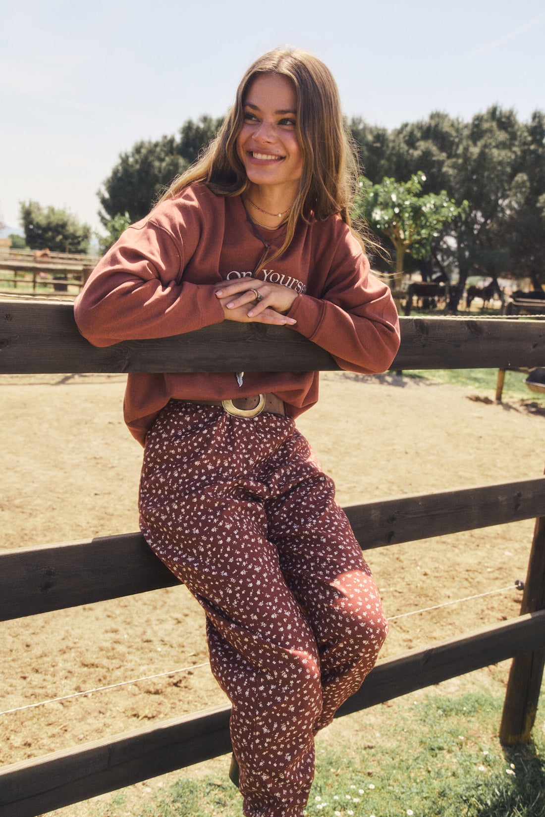 Women Secret Medium Brown Women Brown Mini Floral Long Trousers SKU: 3704543_31 Image 00