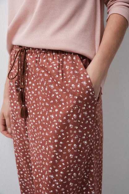 Women Secret Medium Brown Women Brown Mini Floral Long Trousers SKU: 3704543_31 Image 02