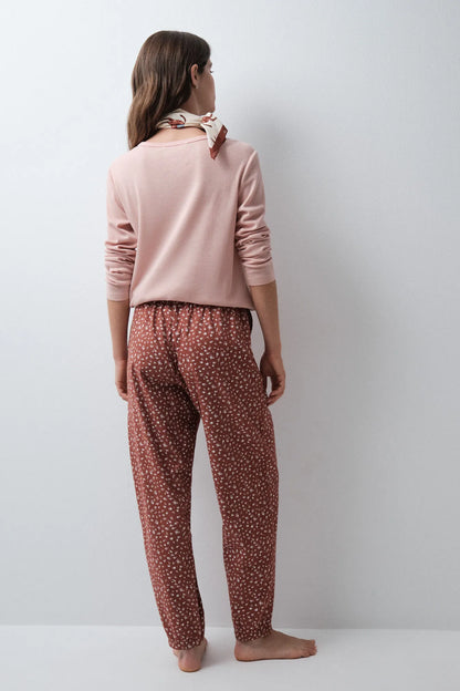 Women Secret Medium Brown Women Brown Mini Floral Long Trousers SKU: 3704543_31 Image 04