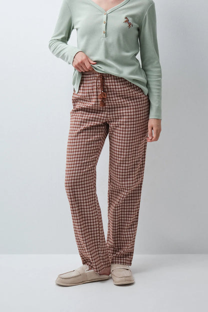 Women Secret Brown Print Women Brown Plaid Long Trousers SKU: 3704544_39 Image 01