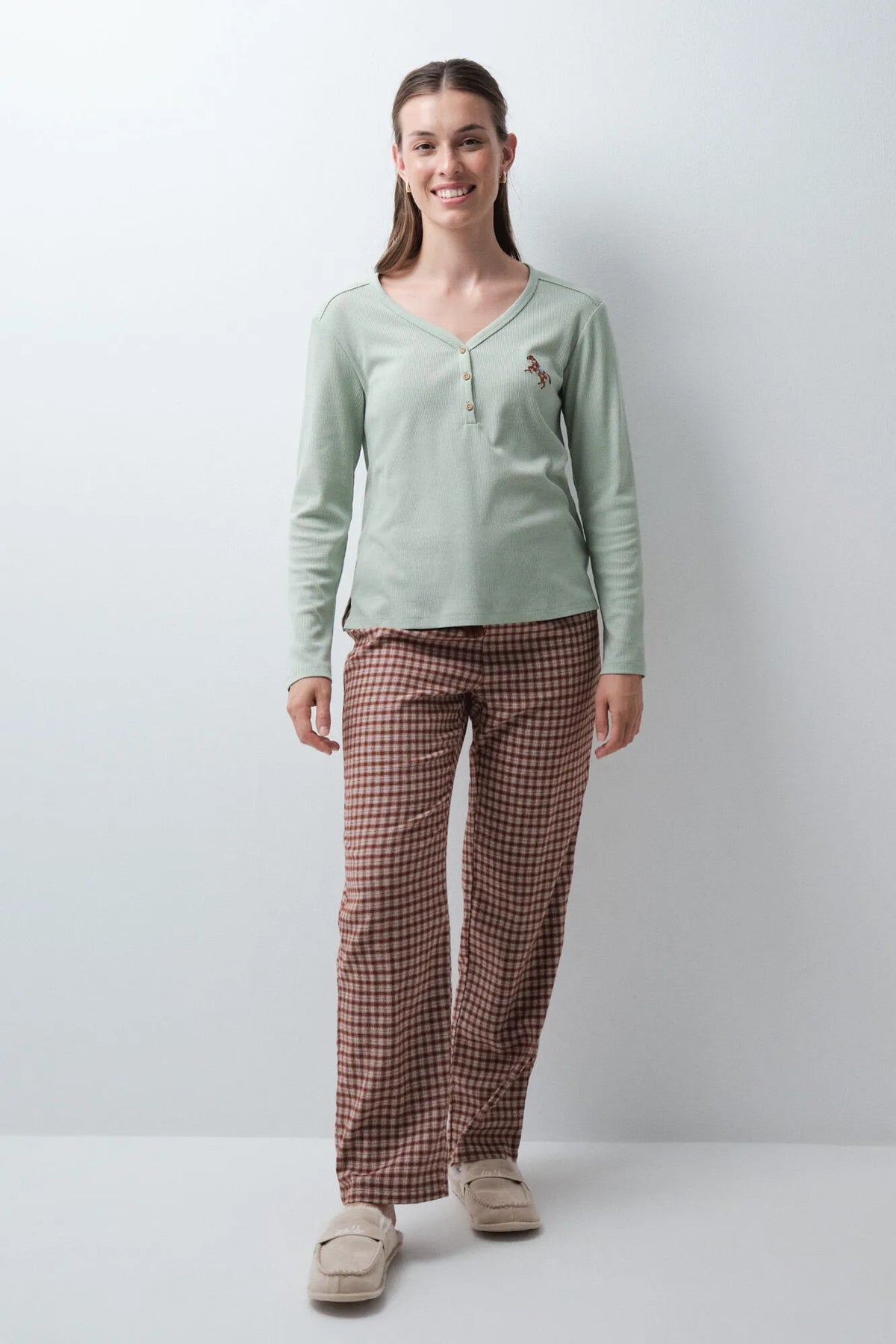 Women Secret Brown Print Women Brown Plaid Long Trousers SKU: 3704544_39 Image 02