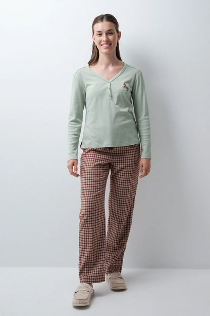 Women Secret Brown Print Women Brown Plaid Long Trousers SKU: 3704544_39 Image 02
