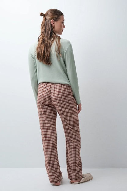 Women Secret Brown Print Women Brown Plaid Long Trousers SKU: 3704544_39 Image 04