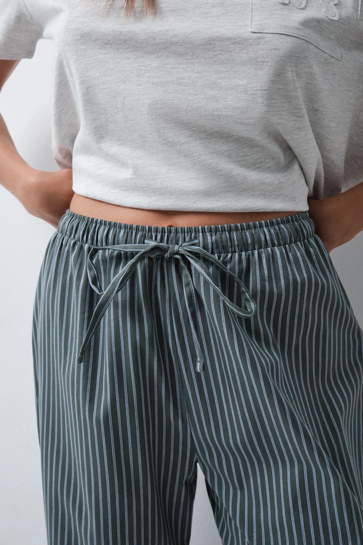 Women Secret Green Print Women Green Striped Long Trousers SKU: 3704545_29 Image 02