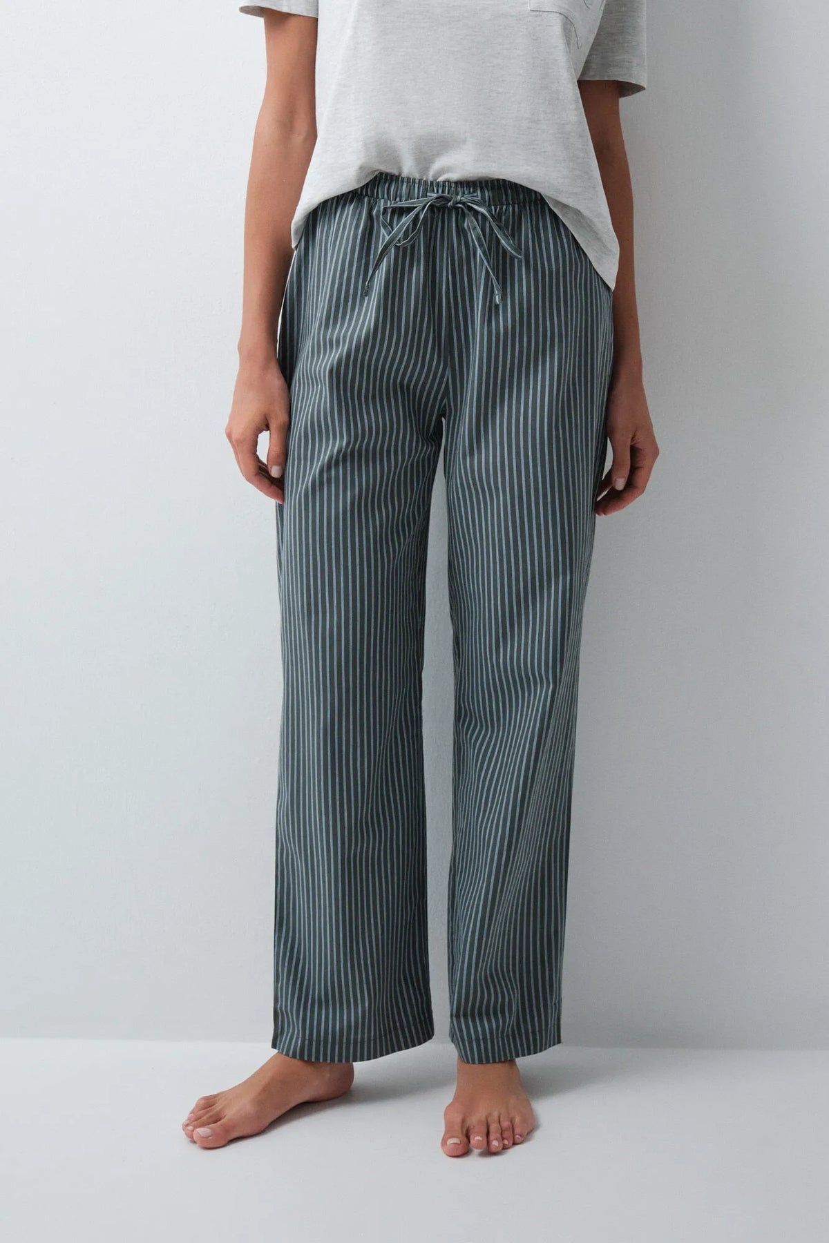 Women Secret Green Print Women Green Striped Long Trousers SKU: 3704545_29 Image 03