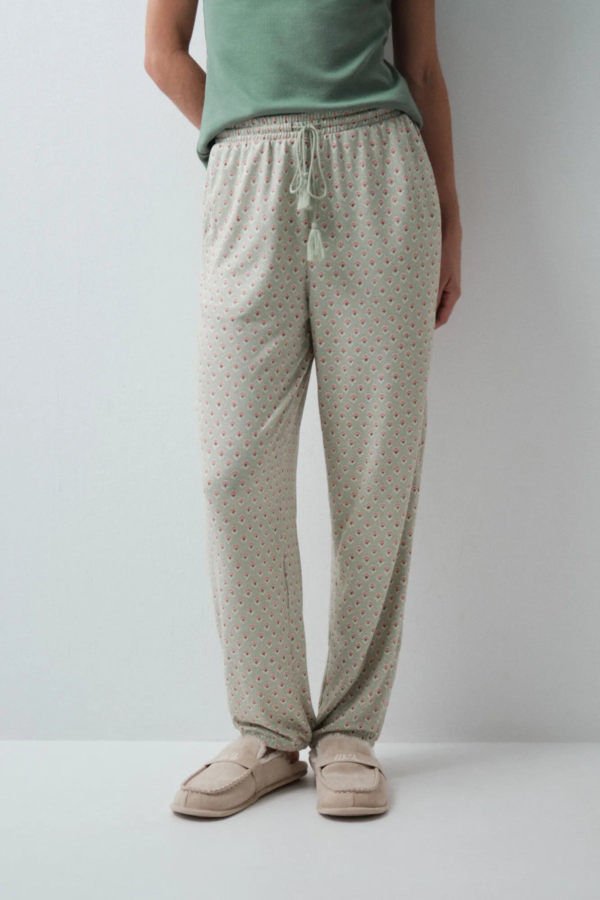 Women Secret Green Women Aqua Green Print Long Trousers SKU: 3704549_23 Image 02