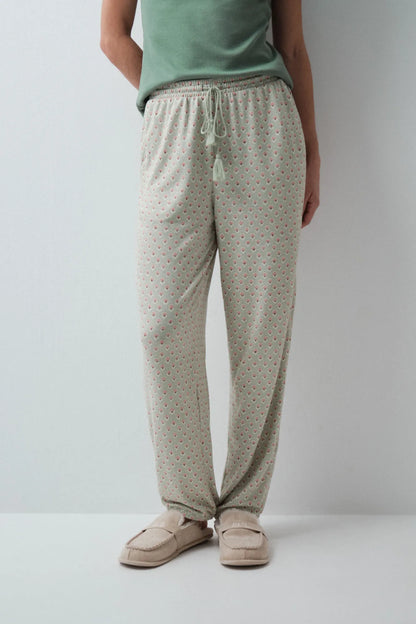 Women Secret Green Women Aqua Green Print Long Trousers SKU: 3704549_23 Image 02