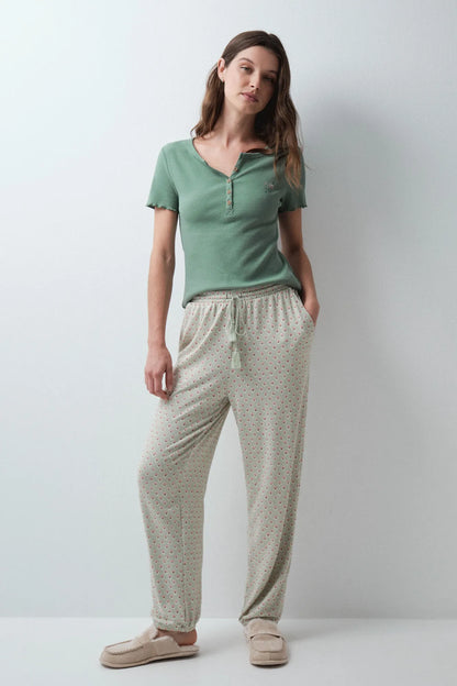 Women Secret Green Women Aqua Green Print Long Trousers SKU: 3704549_23 Image 03