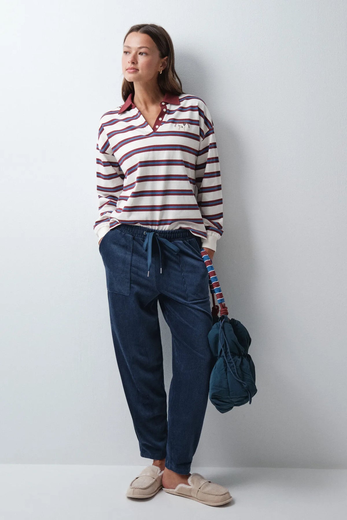 Women Secret Dark Blue Women Blue Corduroy Long Trousers SKU: 3704550_11 Image 01