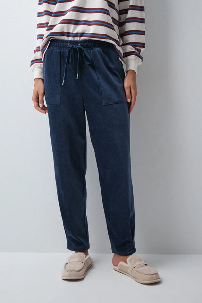 Women Secret Dark Blue Women Blue Corduroy Long Trousers SKU: 3704550_11 Image 04