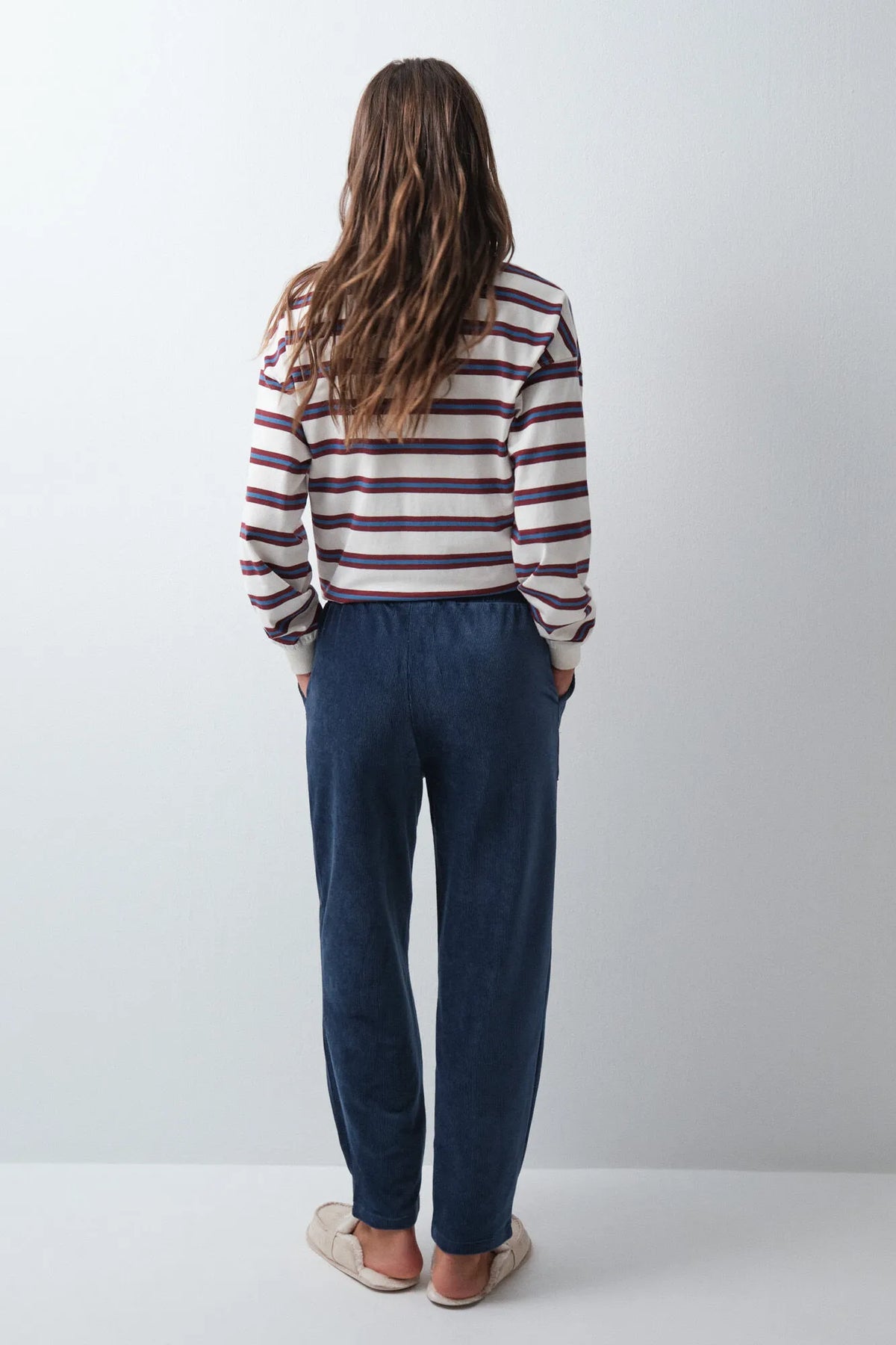 Women Secret Dark Blue Women Blue Corduroy Long Trousers SKU: 3704550_11 Image 05