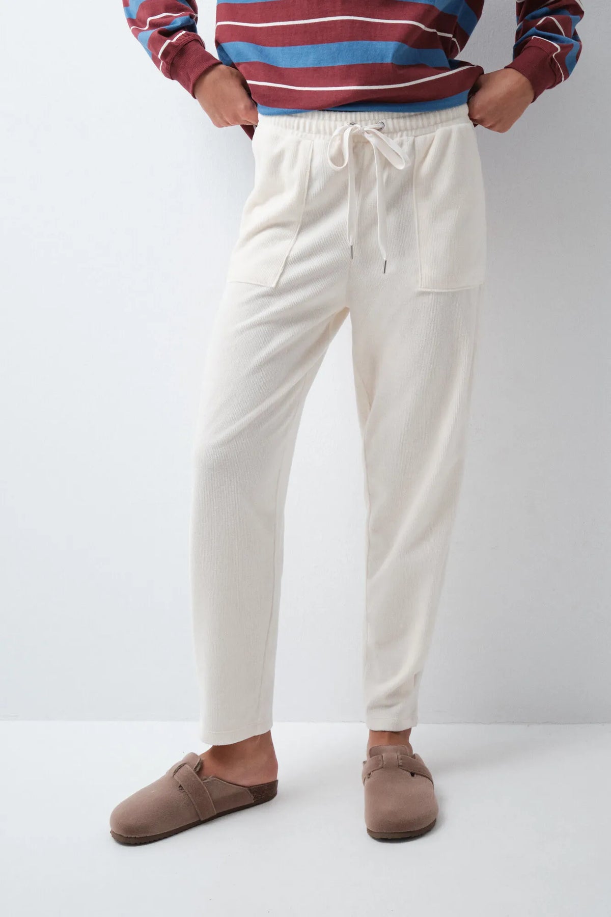 Women Secret Ivory Women White Corduroy Long Trousers SKU: 3704551_96 Image 02