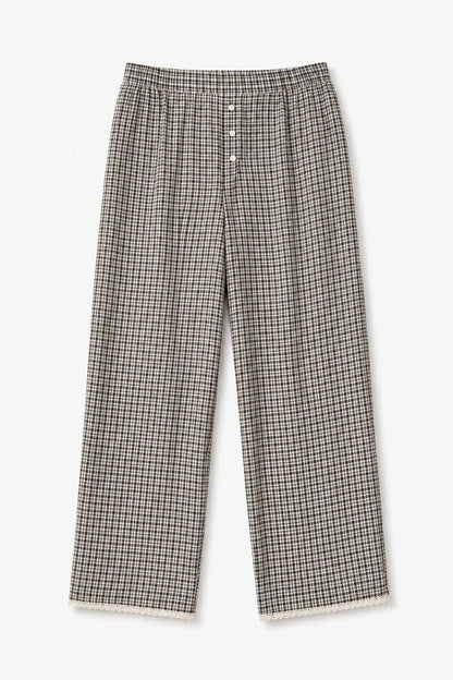 Women Secret Black Women Plaid Capri Trousers with Lace Hems SKU: 3704554_01 Image 05