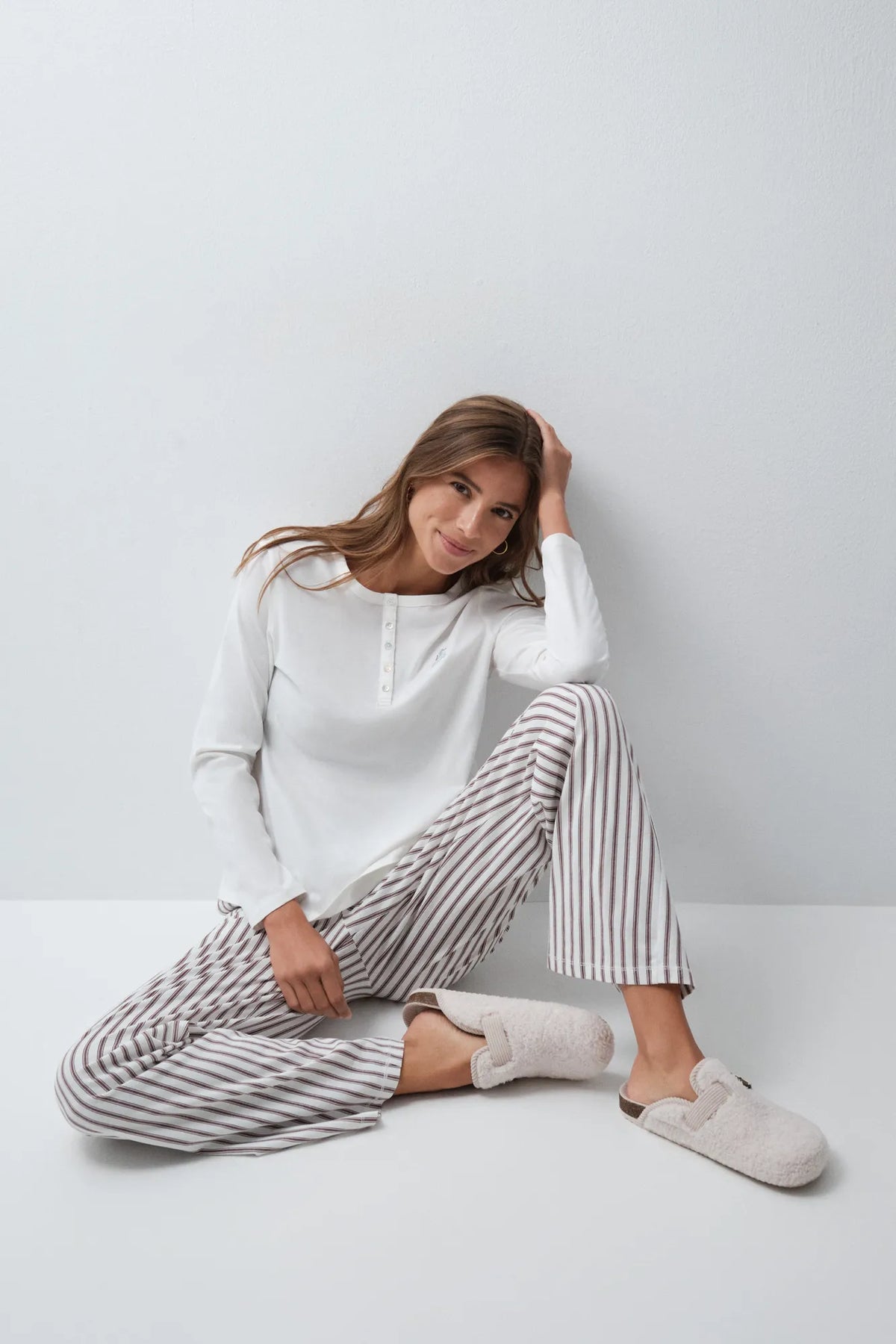 Women Secret Brown Print Women Striped Cotton Long Trousers SKU: 3704574_39 Image 02