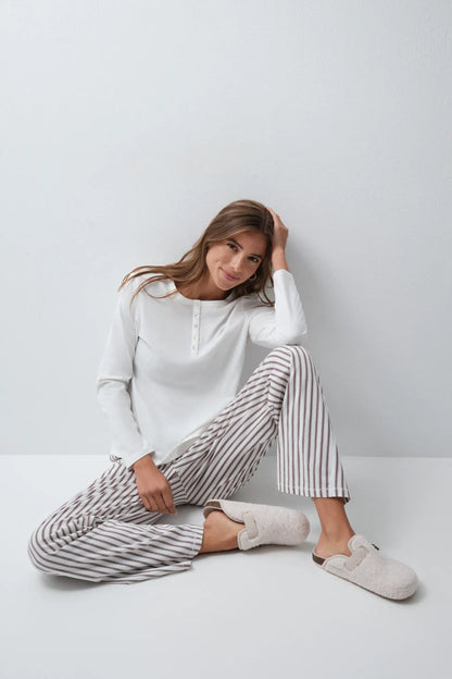 Women Secret Brown Print Women Striped Cotton Long Trousers SKU: 3704574_39 Image 02