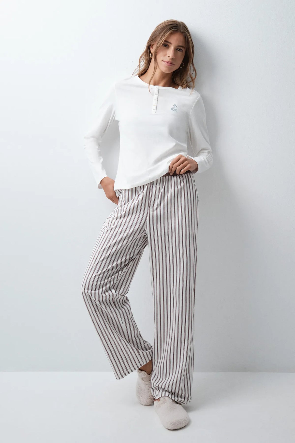 Women Secret Brown Print Women Striped Cotton Long Trousers SKU: 3704574_39 Image 05