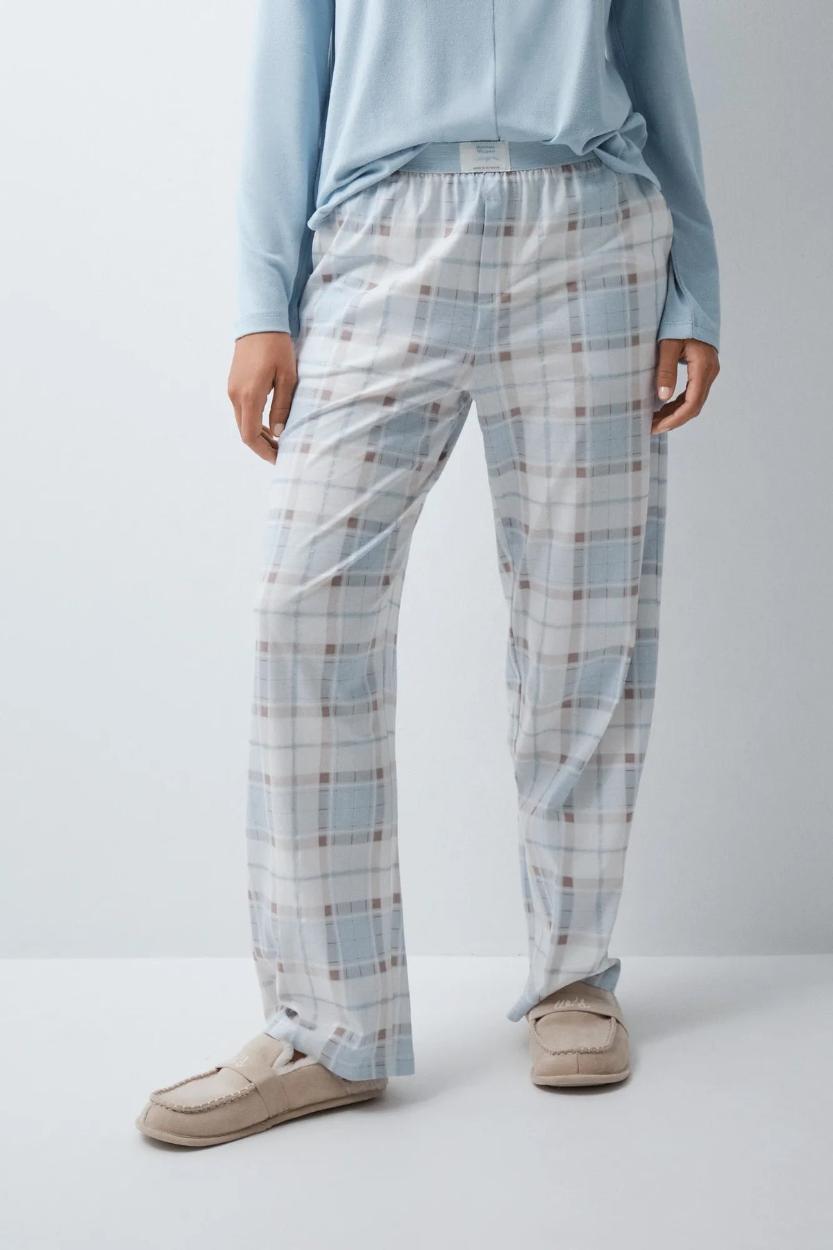 Women Secret Blue Print Women Plaid Cotton Long Trousers SKU: 3704575_19 Image 01