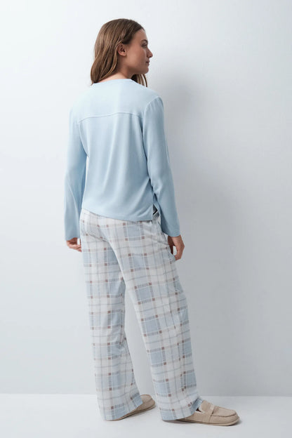 Women Secret Blue Print Women Plaid Cotton Long Trousers SKU: 3704575_19 Image 04