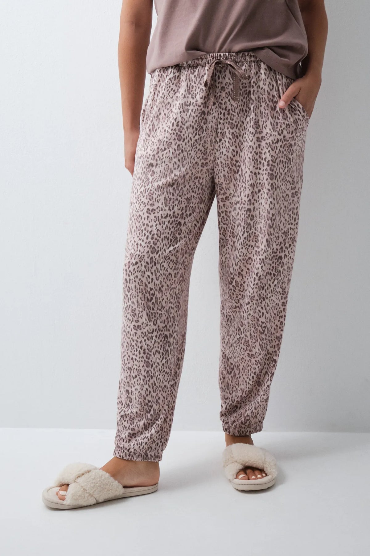 Women Secret Tan Women Animal Print Long Trousers SKU: 3704583_34 Image 01