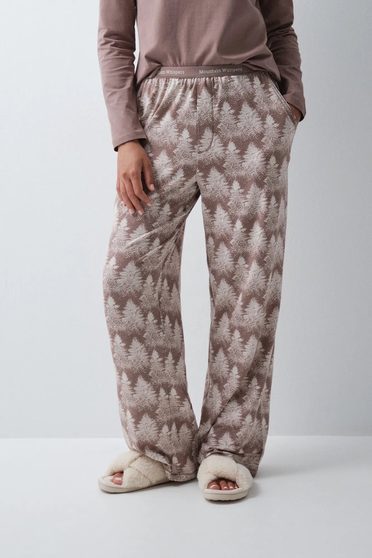 Women Secret Brown Print Women Forest Print Long Trousers SKU: 3704584_39 Image 01