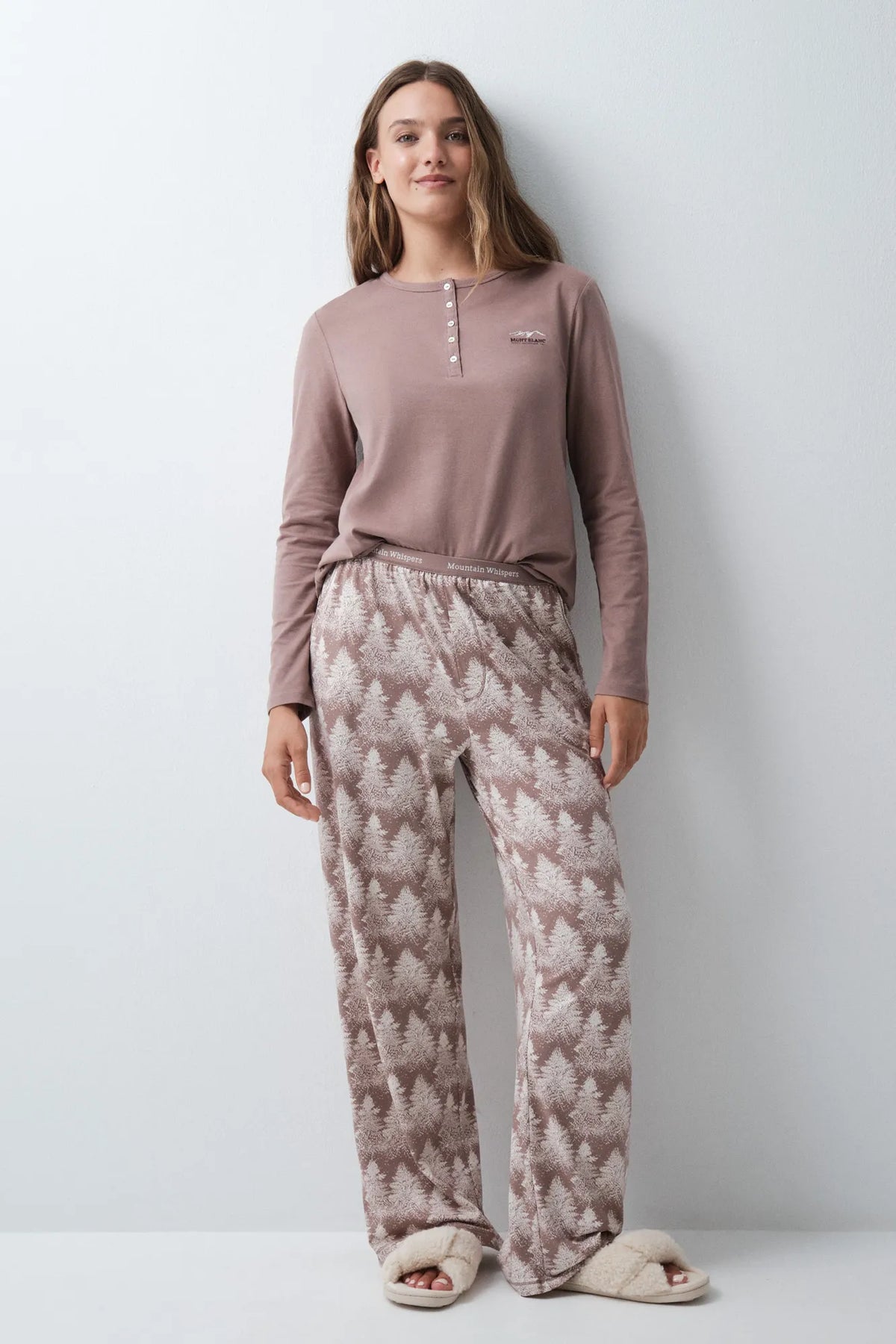 Women Secret Brown Print Women Forest Print Long Trousers SKU: 3704584_39 Image 02