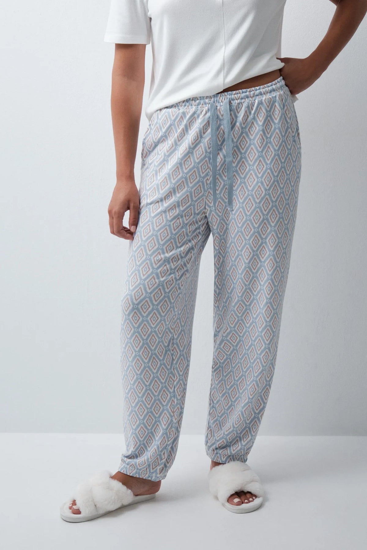 Women Secret Blue Print Women Folk Print Long Trousers SKU: 3704585_19 Image 01