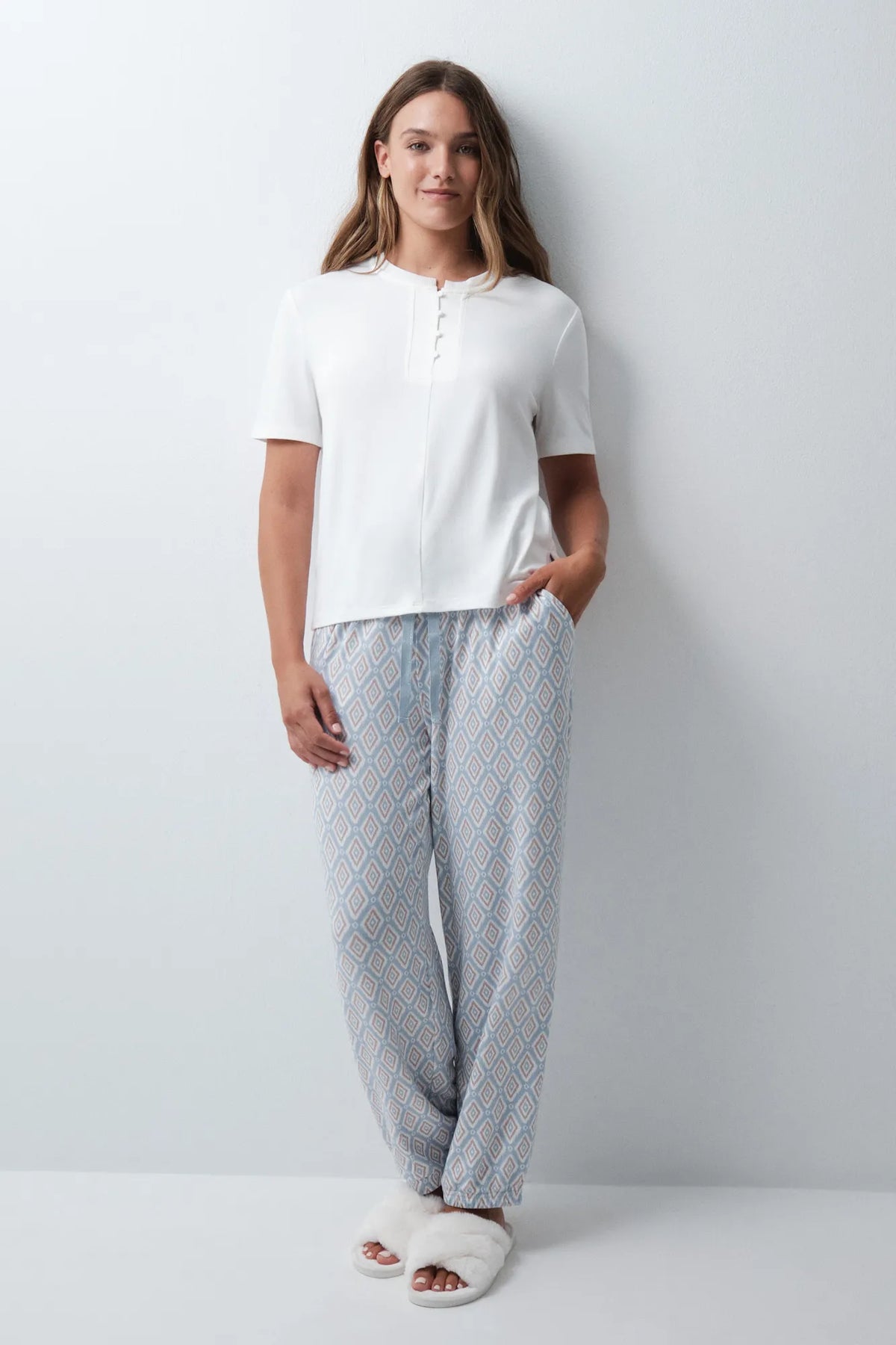 Women Secret Blue Print Women Folk Print Long Trousers SKU: 3704585_19 Image 03
