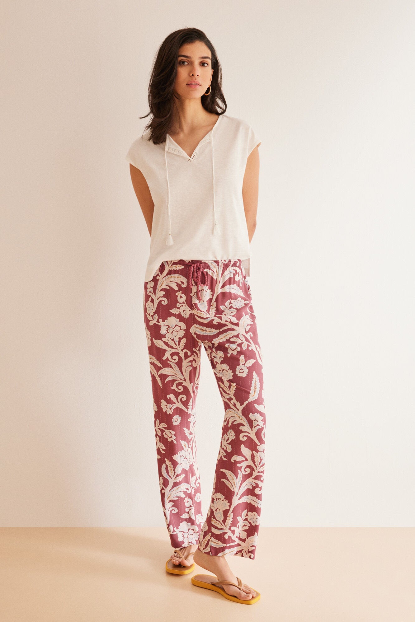 Maroon Print Long Pant_3707215_58_01
