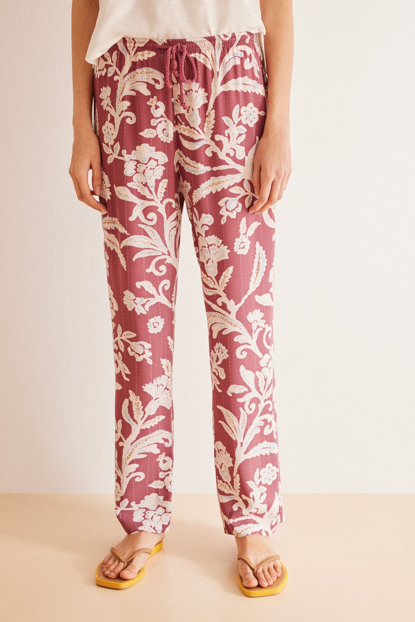 Maroon Print Long Pant_3707215_58_02