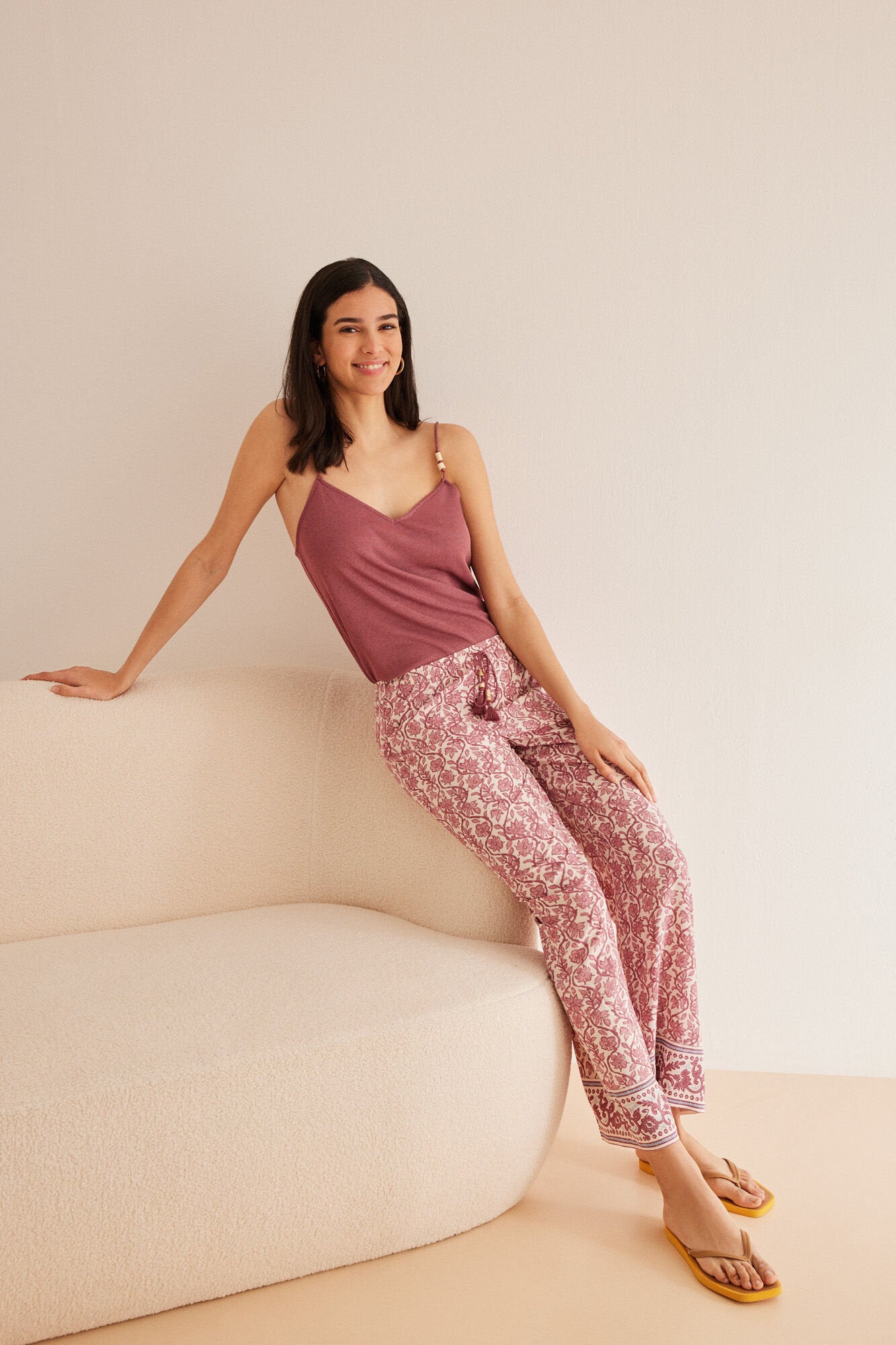 Maroon Print Long Pant_3707217_58_01