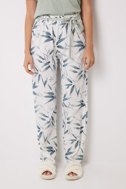 100% Cotton Lounge Pants With Leaf Print_03