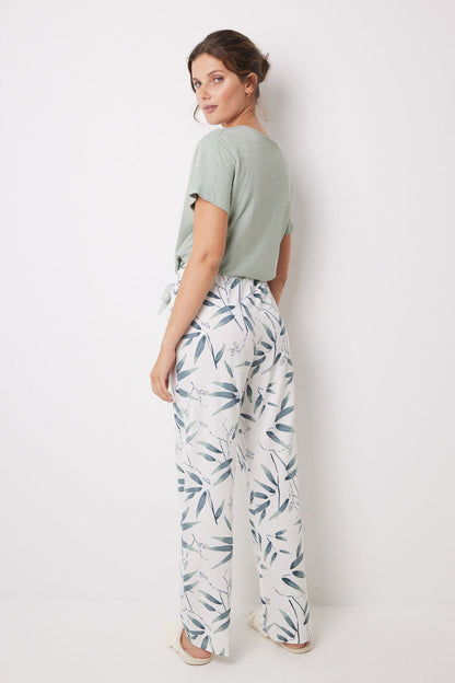 100% Cotton Lounge Pants With Leaf Print_04