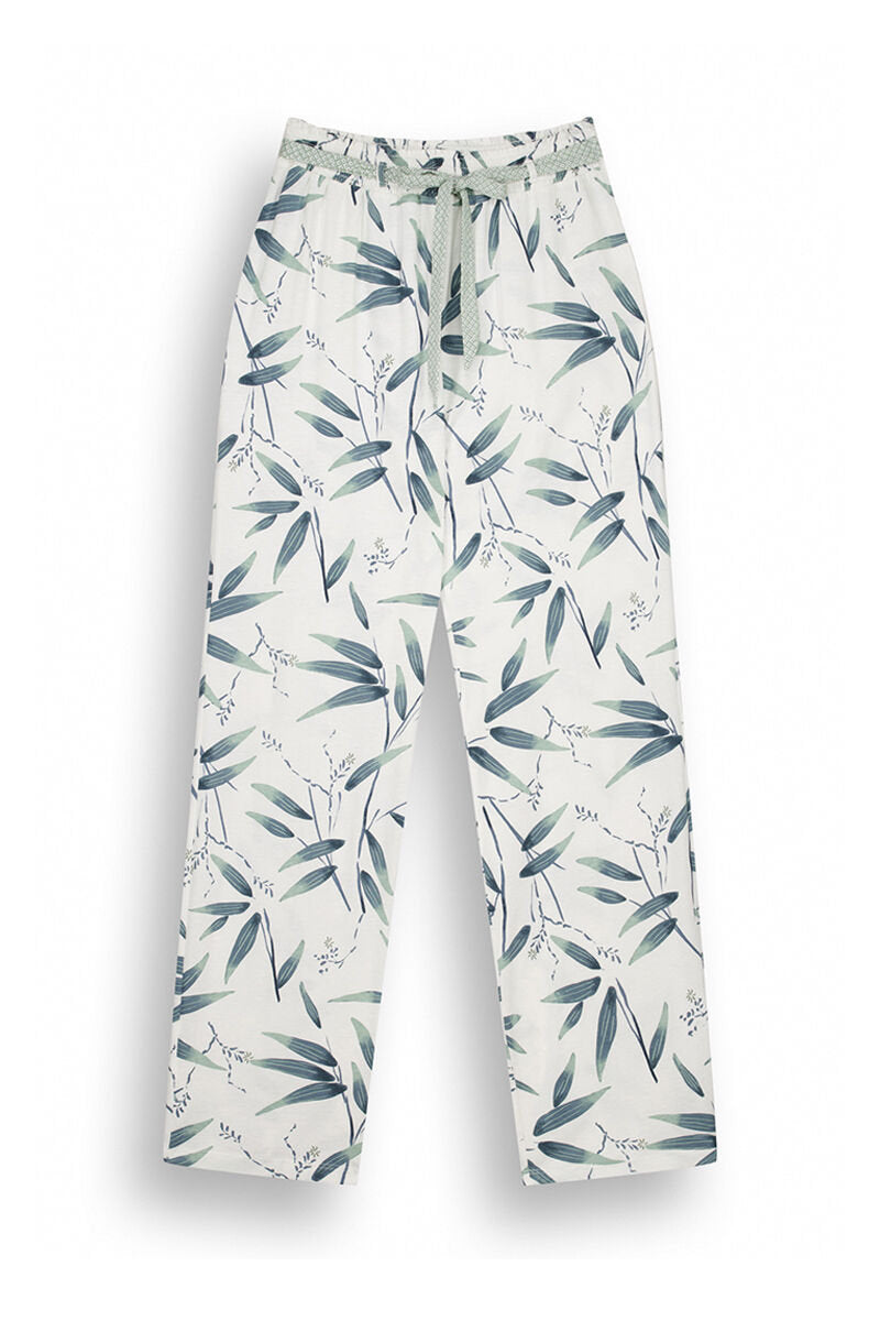 100% Cotton Lounge Pants With Leaf Print_05