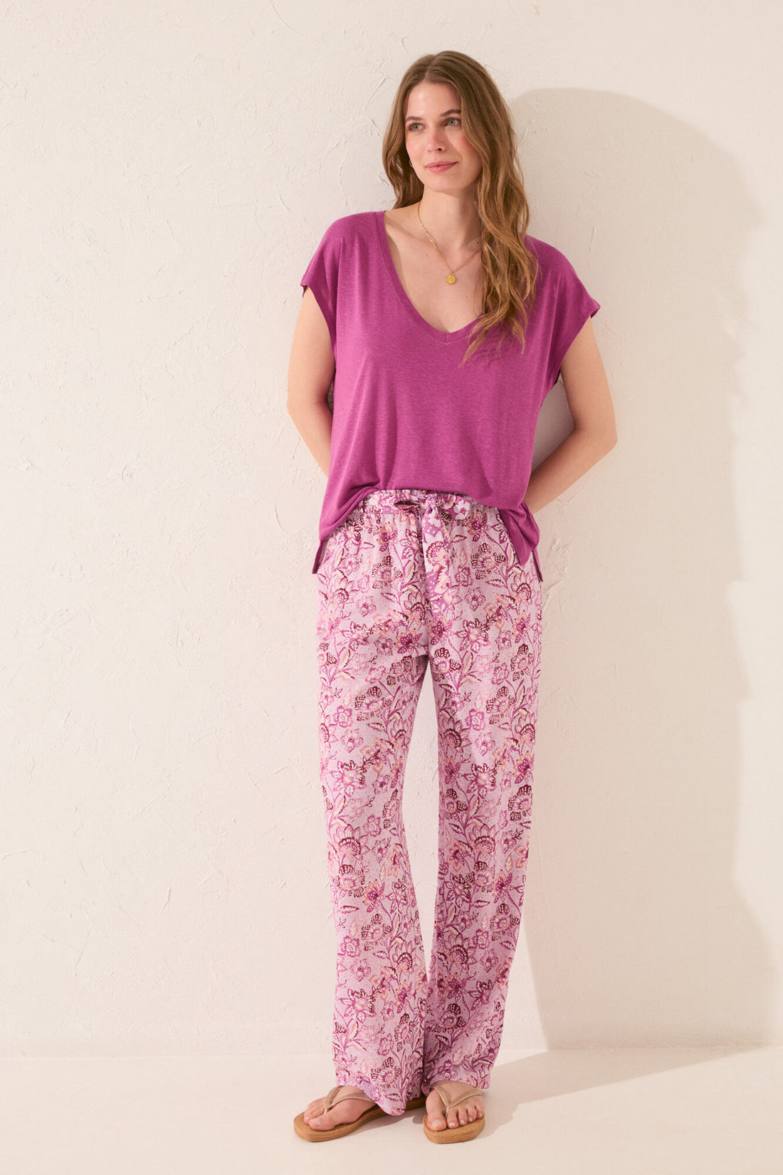 Women Secret_Pink Print Viscose Long Trouser_3709673_73_02