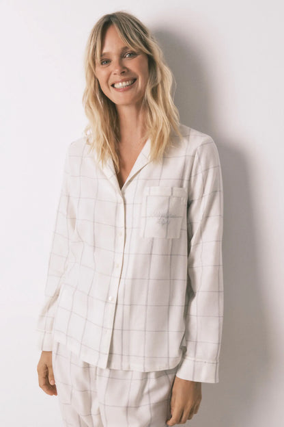 Women Secret_Ivory_White Cotton Flannel Classic Pyjamas with Plaid Print_3792061_96_02