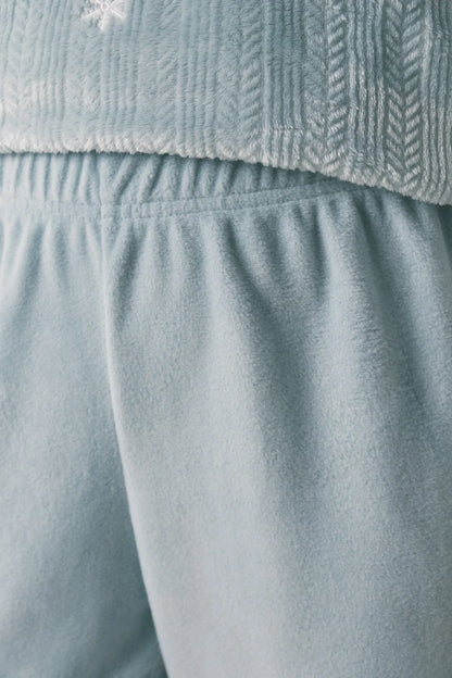 Women Secret_Green_Blue Textured Fleece Long Pyjamas_3792063_23_04