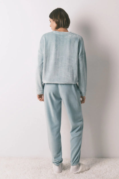 Women Secret_Green_Blue Textured Fleece Long Pyjamas_3792063_23_05