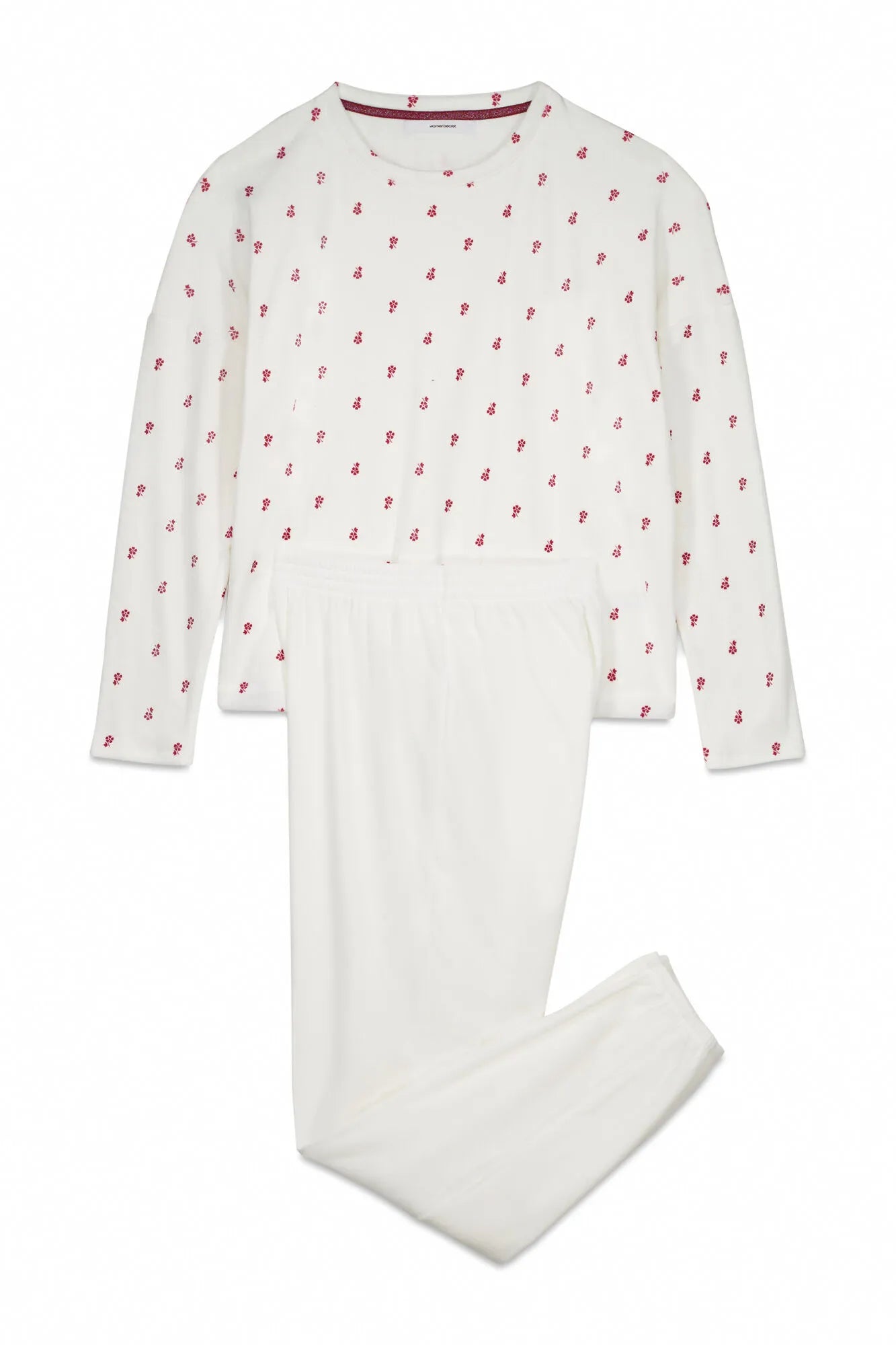 Women Secret_Ivory_Long Pyjamas White Velvet Pajamas with Flowers_3792068_96_06