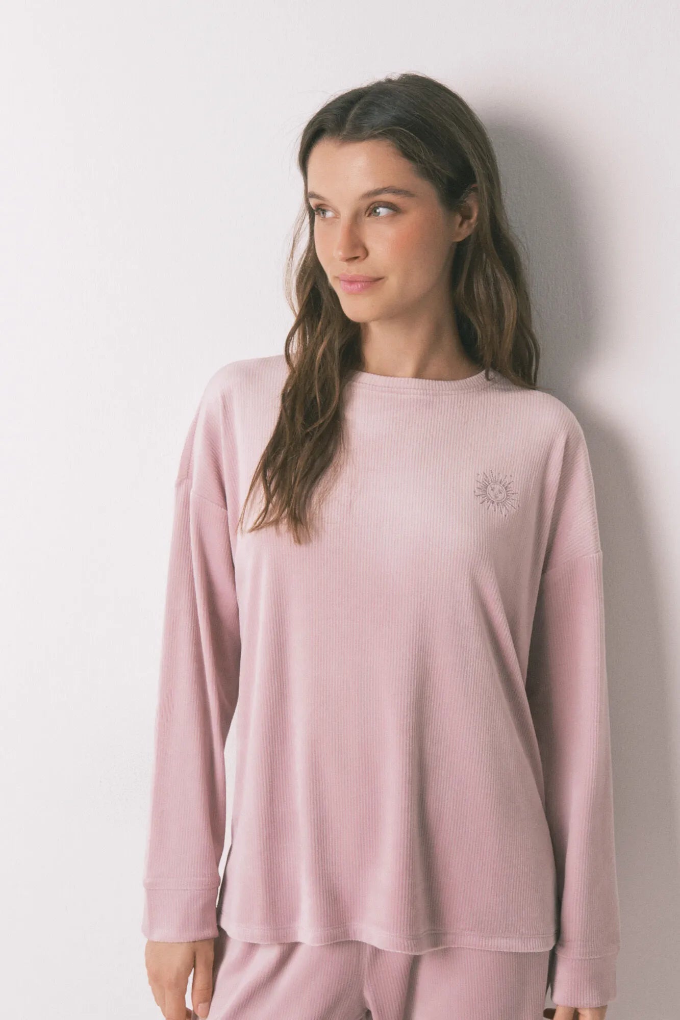 Women Secret_Pink_Long Pyjamas Pink Velvet Ribbed Pajamas_3792072_72_03