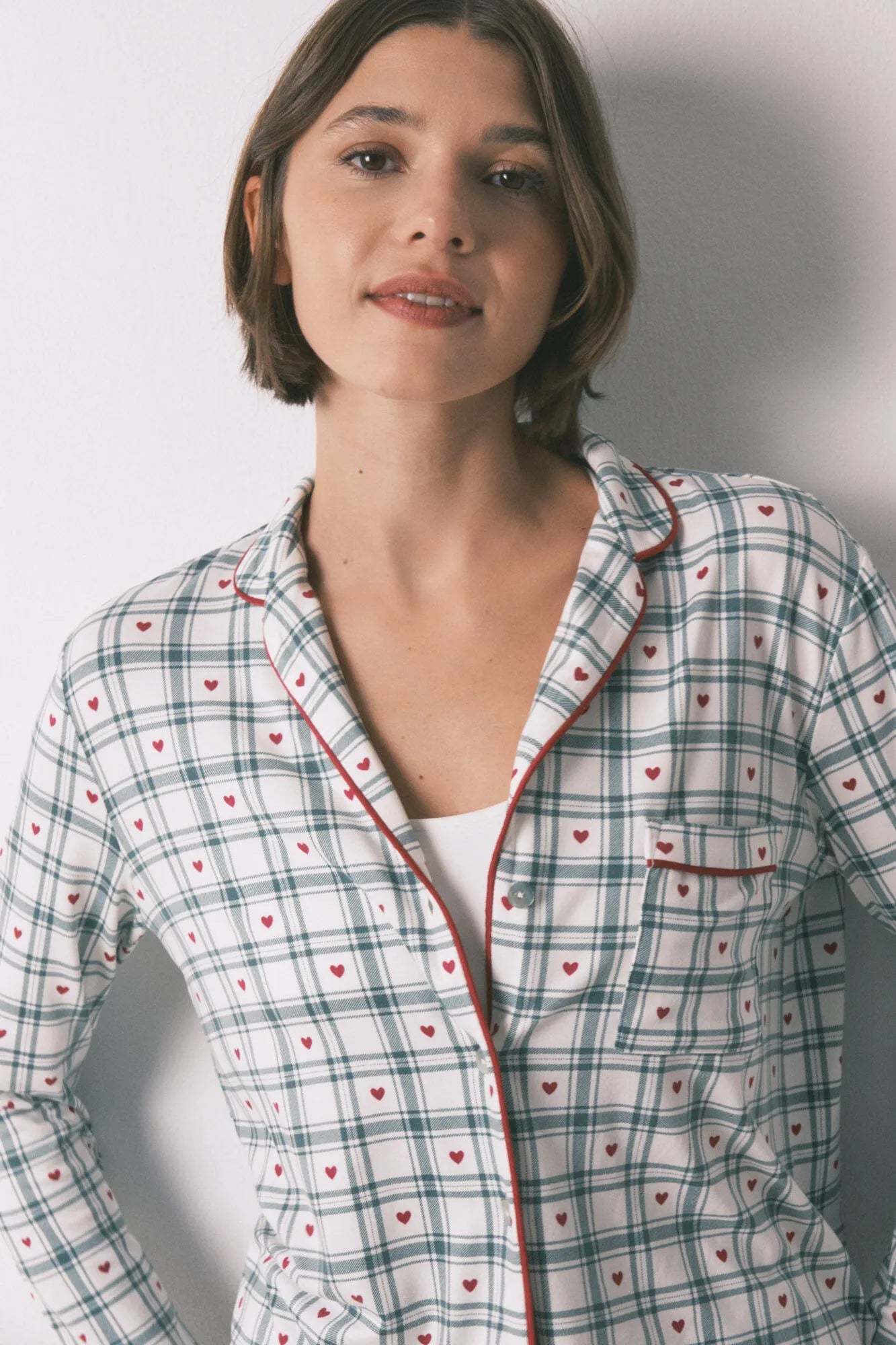 Women Secret_Ivory_Long Green Checkered Print Classic Pyjamas_3792074_96_02